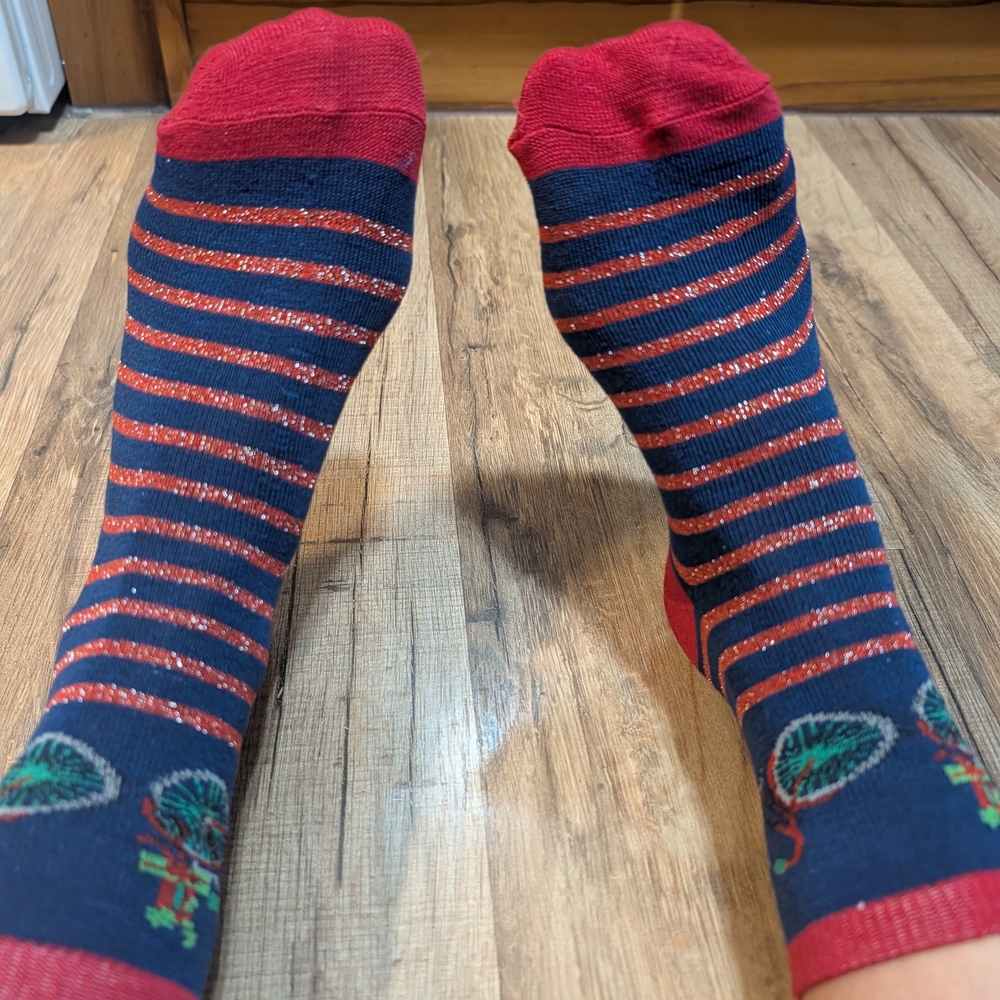 Women's Red & Navy Striped Crew Socks